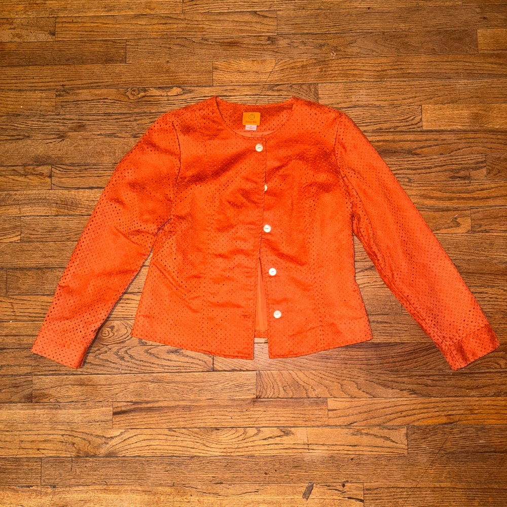 Ruby Rd. Orange Perforated Button Front Jacket - image 1